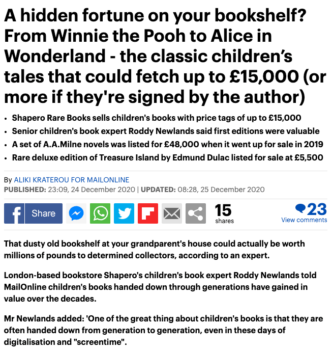 Mail Online - A hidden fortune on your bookshelf? Shapero Rare Books
