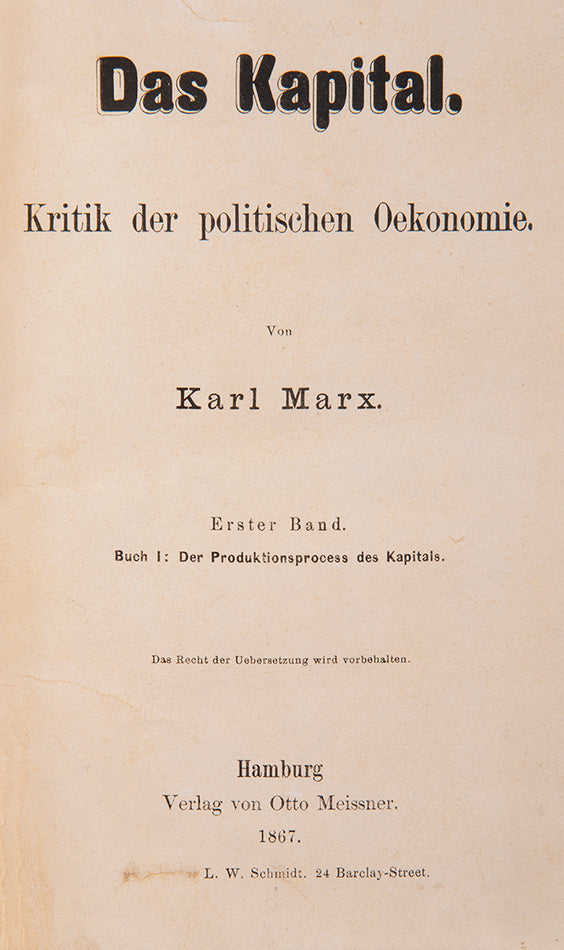 Complete set of the first edition of Karl Marx, Das Kapital, 1867-85-94