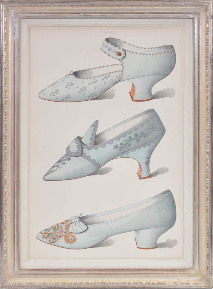 ladies' shoes illustrated that have all belonged to and been worn by ladies of the 19th century. Each page has nearly life sized shoe.<br />