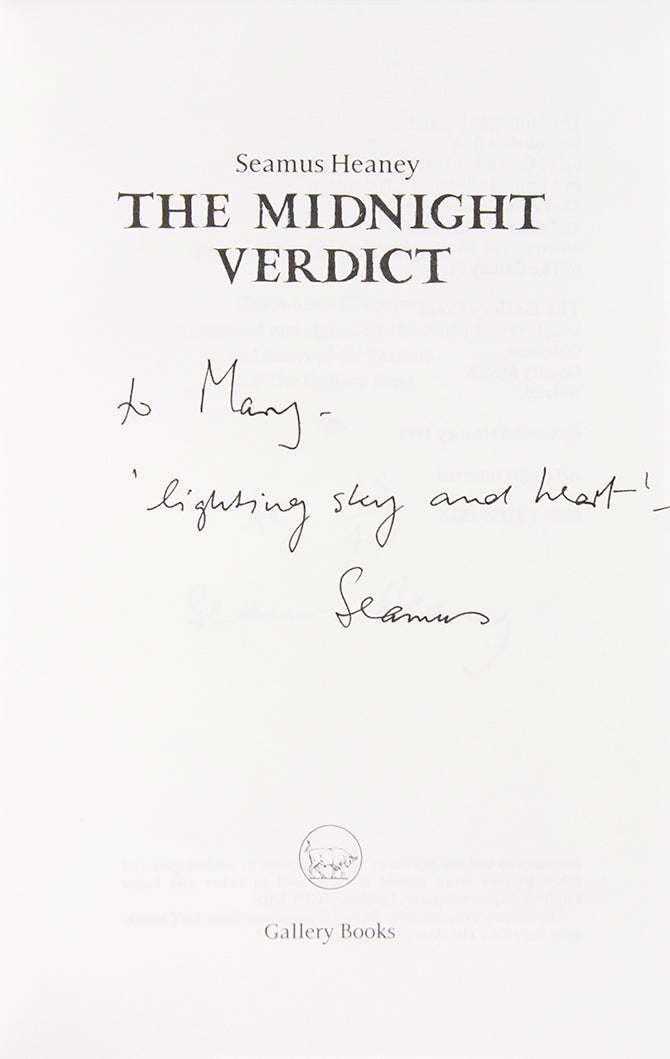 First edition of The Midnight Verdict by Seamus Heaney, inscribed by the author.