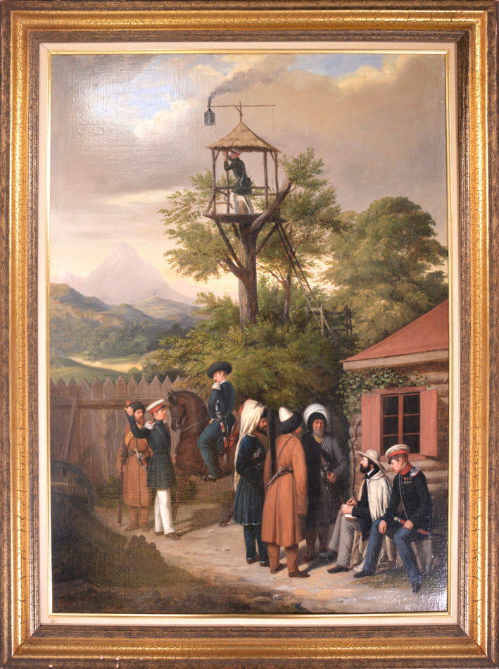 Oil on canvas. The dramatic landscape of the Caucasus was an amphitheatre for Russian military action for most part of the 19th century.