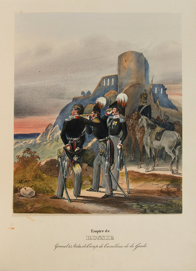 An exceptional example of a remarkable survival. A large collection of 589 plates of Eckert's European military costumes in the original wrappers.
