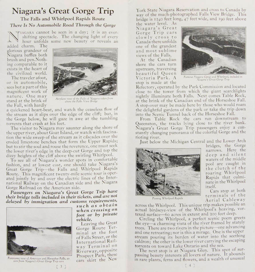 It shows the route of the Niagara Gorge Railroad Company from Queenston, Ontario to the Table Rock and Scenic Tunnel.