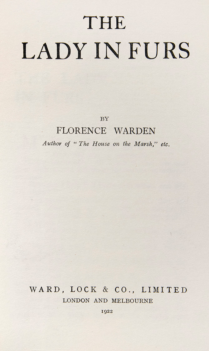 A later title by prolific author Florence Warden, but an early example of a crime thriller in a dust-jacket, with wonderful jacket artwork.