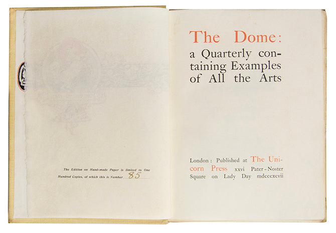 A very good example of the special issue of the first volume of this important eighteen-nineties periodical. One of 100 copies on hand-made paper.