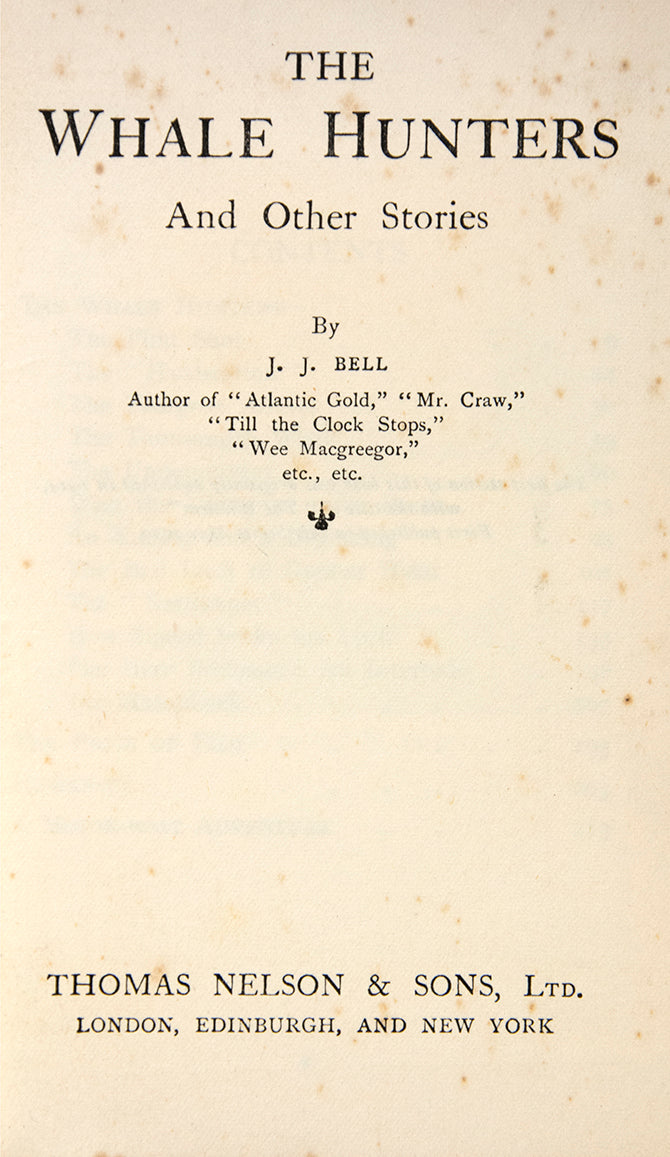 Inscribed by the author, 'Clarence Winchester, with the regards of J.J. Bell, 1929.' Bell was a prolific Scottish author & journalist.