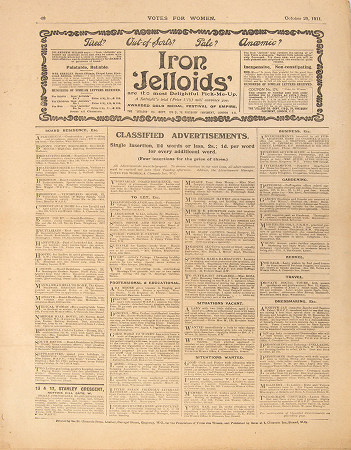 Volume V, issue 189, of the newssheet Votes for Women, announcing the Victory in California on 20 October 1911.