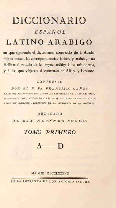Diccionario Espanol Latino-Aribigo.