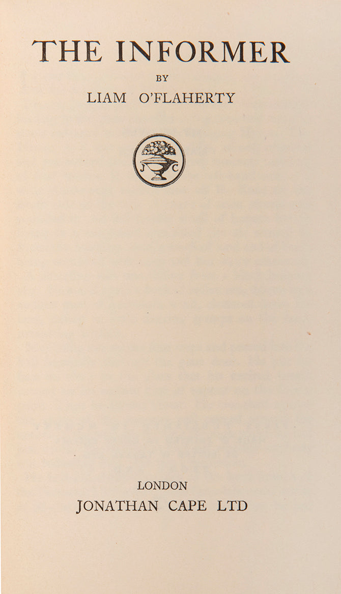 An unusually good first edition of The Informer by Liam O'Flaherty, published in 1925.