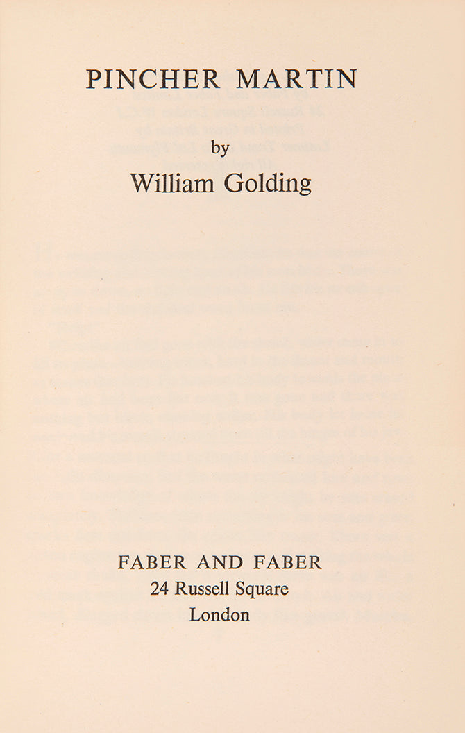 First edition of William Golding's Pincher Martin in the Anthony Gross dust jacket.