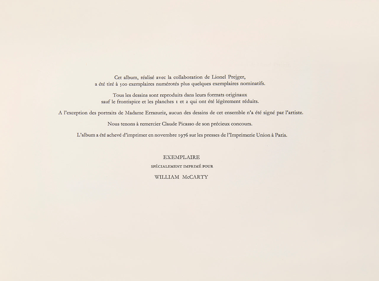Limited edition presentation copy of Pablo Picasso's Pour Eugenia, inscribed by Douglas Cooper to William McCarty.