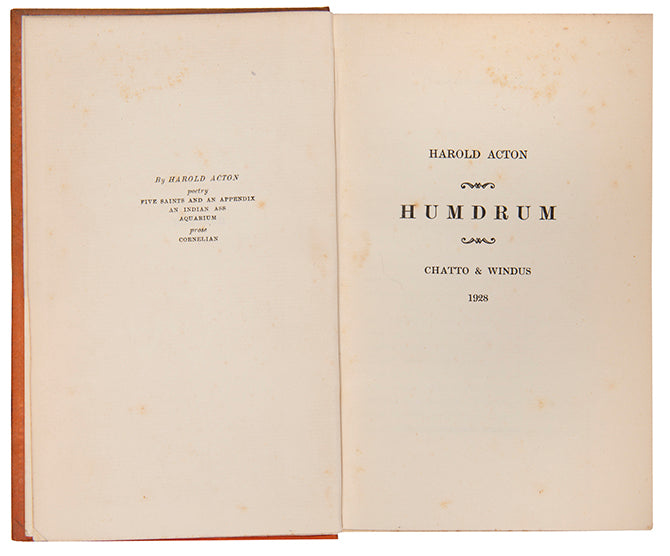 First edition of Harold Acton's Humdrum, inscribed by the author to Georgia, Lady Sitwell.