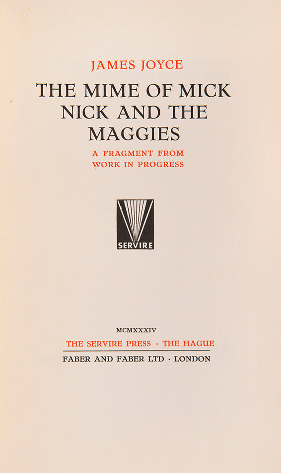 First edition of James Joyce's the Mime of Mick, Nick and the Maggies in the original wrappers.