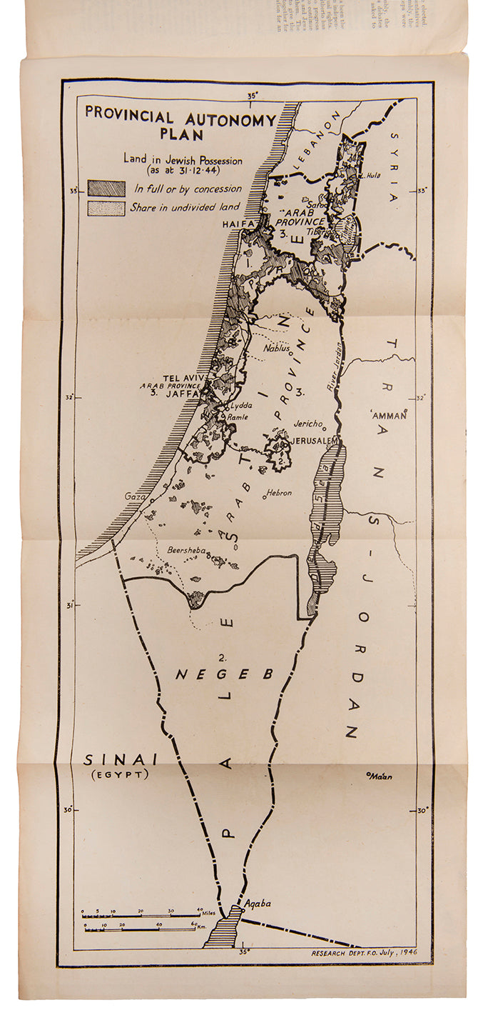 'Provincial Autonomy Plan' for Palestine with an explanatory map.
