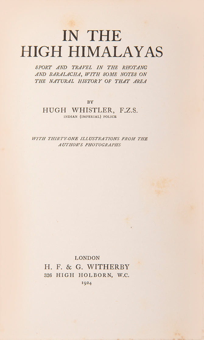 Whistler, a fellow of the Zoological Society and a serving member of the Indian (Imperial) police, spent much of his leave in the Himalayas north of Simla,
