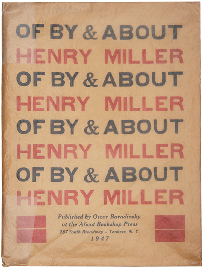 Presentation copy of the first edition of Of By and About Henry Miller, by Henry Miller to his Danish publisher Hans Reitzel.