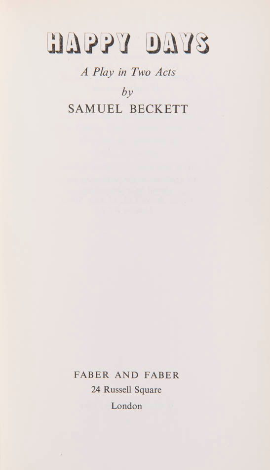 First edition in English of Happy Days by Samuel Beckett. A great play and a beautiful piece of book design.