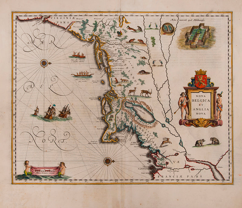 Engraved map of the east cost of North America, showing the area from Chesapeake Bay in Virginia to Penscabot Bay in New France.