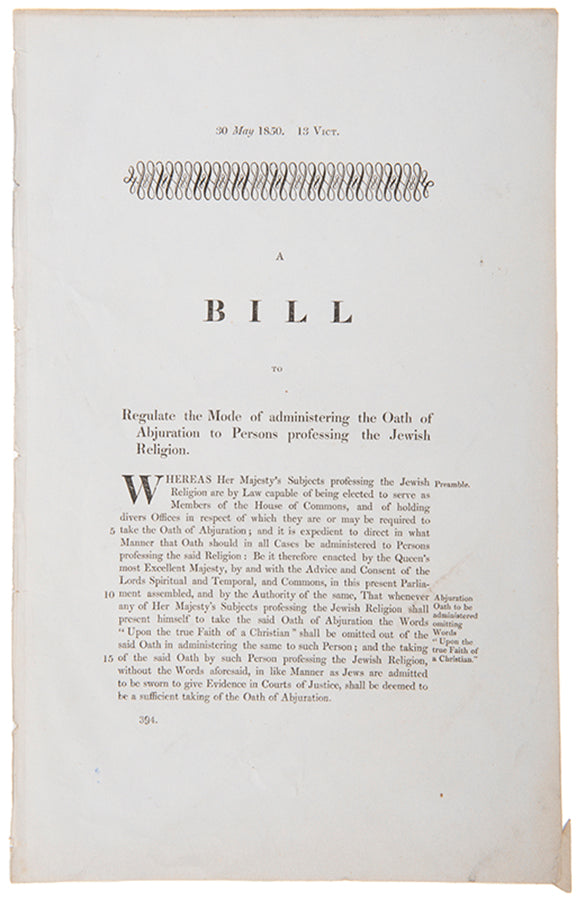 The bill aims to regulate the way in which Jewish members of the House of Commons would be sworn in.