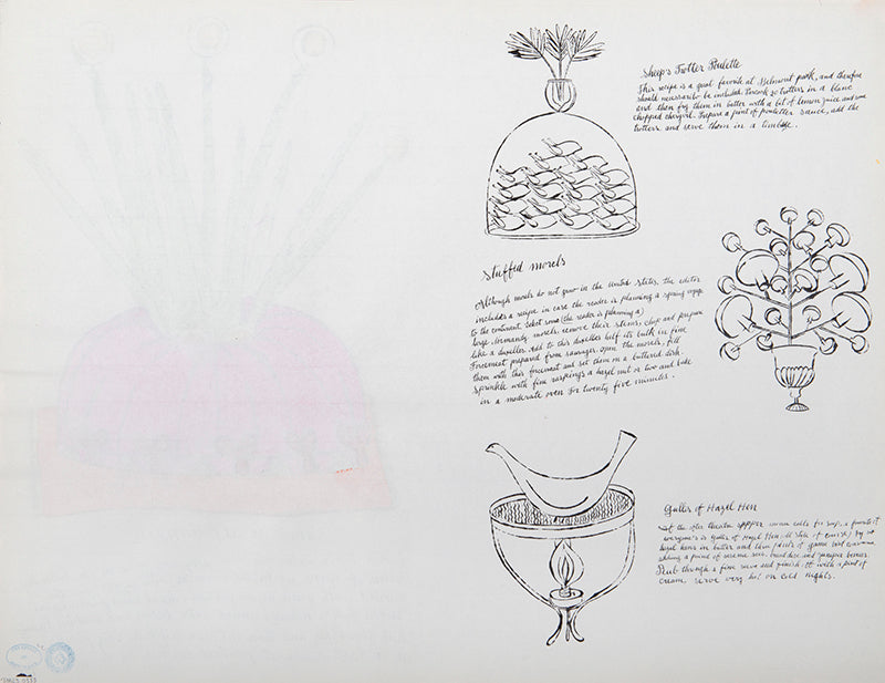 Salade de Alf Landon is an offset lithograph with hand-colouring by Andy Warhol from 'Wild Raspberries, published in 1959.