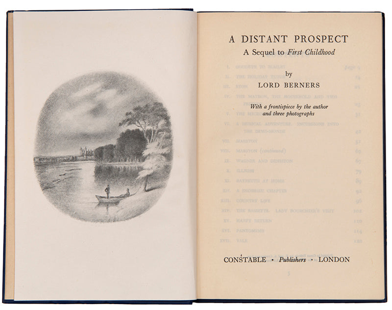 A superb association copy of A Distant Propsect, a further volume of biography from Lord Berners, inscribed by him to Clarissa Eden, Countess of Avon.