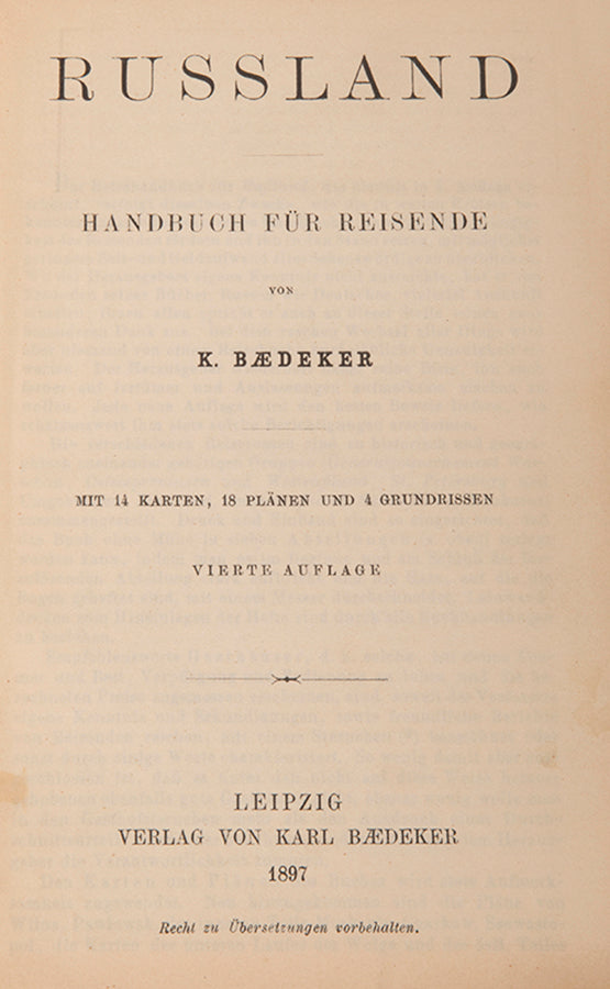 Fourth edition of Baedker's Russland guide, with map of Poland before title page.