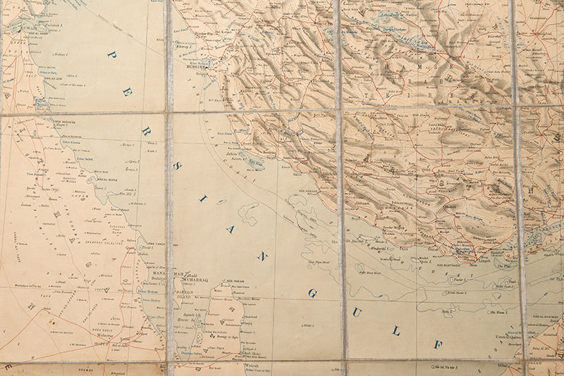 Four sheets of Burrard's Southern Asia Series covering the Gulf, Persia, Afghanistan, Boluchistan, and western India, stretching from Riyadh to Bokhara.