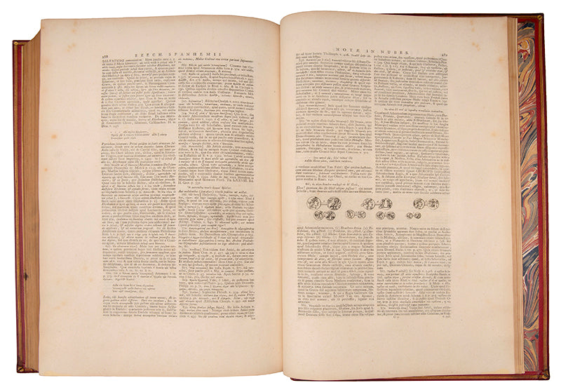 A finely bound example of the 1710 edition of the eleven extant comedies of Aristophanes, printed in Greek and Latin.