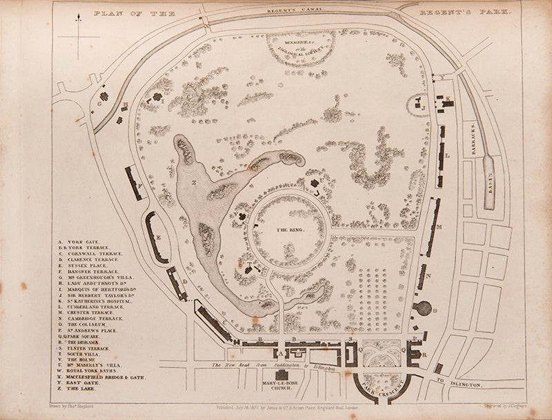 The first edition of Shepherd's richly illustrated Metropolitan Improvements, including the oft omitted plan of Regents Park