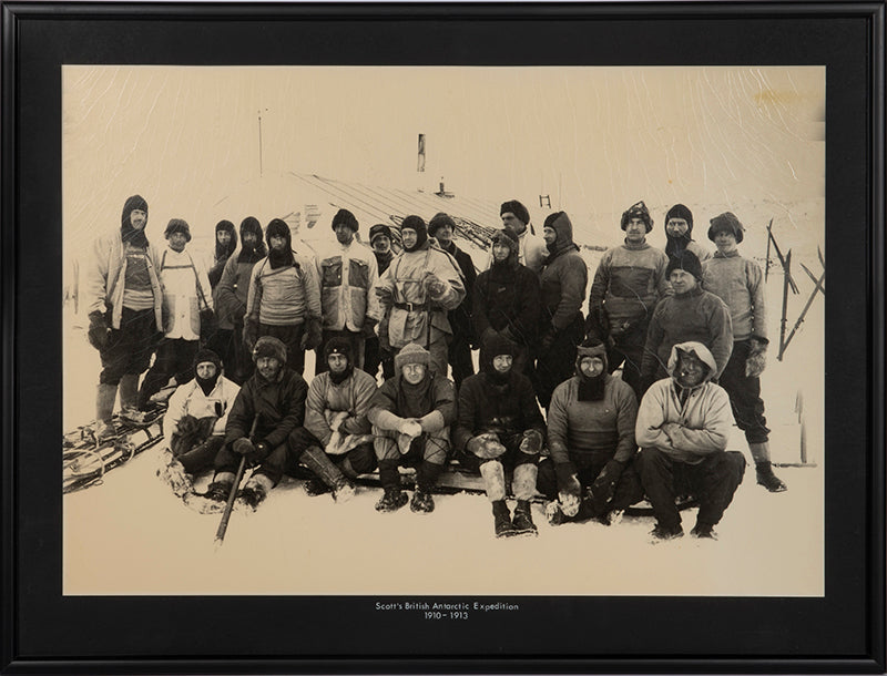 Classic Herbert Ponting photograph from Captain Scott's Terra Nova expedition (1910-1913), showing the Shore Party other than Clissold and Ponting.