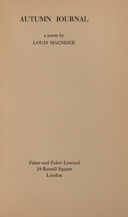 First edition of Autumn Journal by Louis Macneice, the author's masterpiece.
