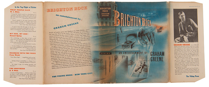 The first edition, publisehd in New York, of Graham Greene's murder-thriller Brigton Rock, with original pictorial dustjacket by George Salter.
