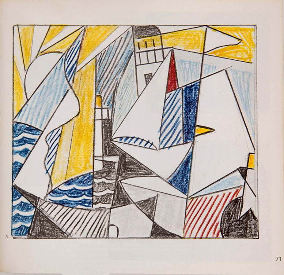 Richly illustrated catalogue for Lichtenstein's exhibition Dessins sans bande. Inscribed on the cover, 'To Ferdinande Roy Lichtenstein '75.'