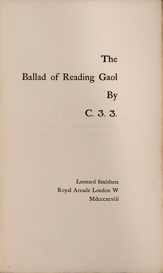 First edition of The Ballad of Reading Gaol by Oscar Wilde, limited to 800 copies on hand-made paper.