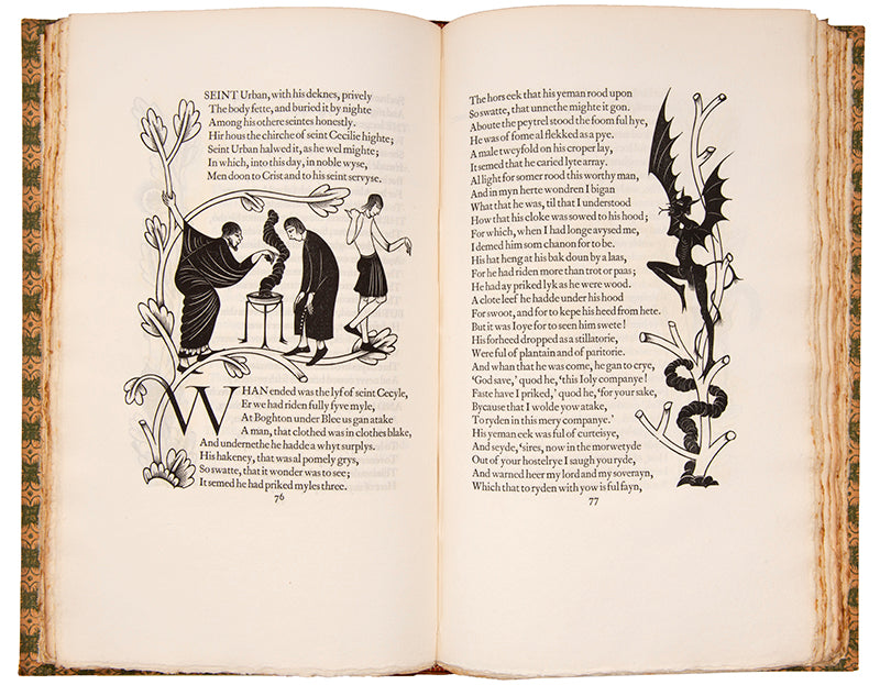 Limited edition of The Canterbury Tales by Geoffrey Chaucer, published by The Golden Cockerel Press and illustrated by Eric Gill.