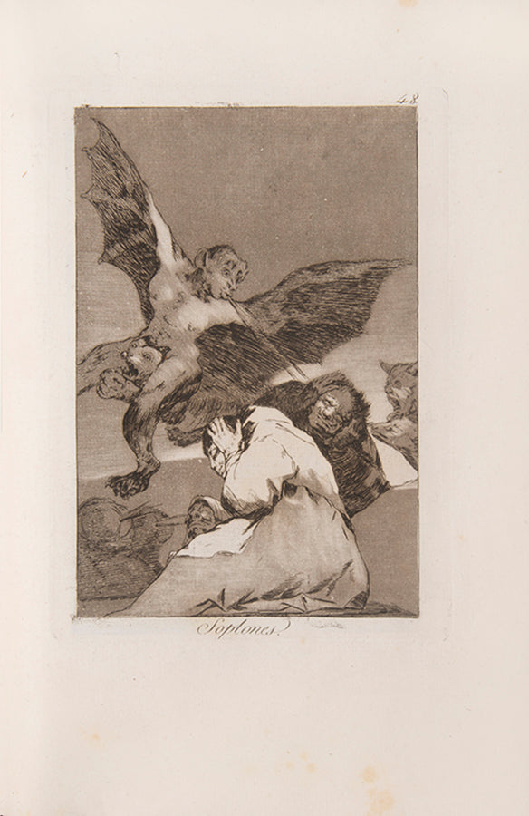 The complete set of eighty etchings with burnished aquatint, drypoint and engraving that make up Los Caprichos by Goya.