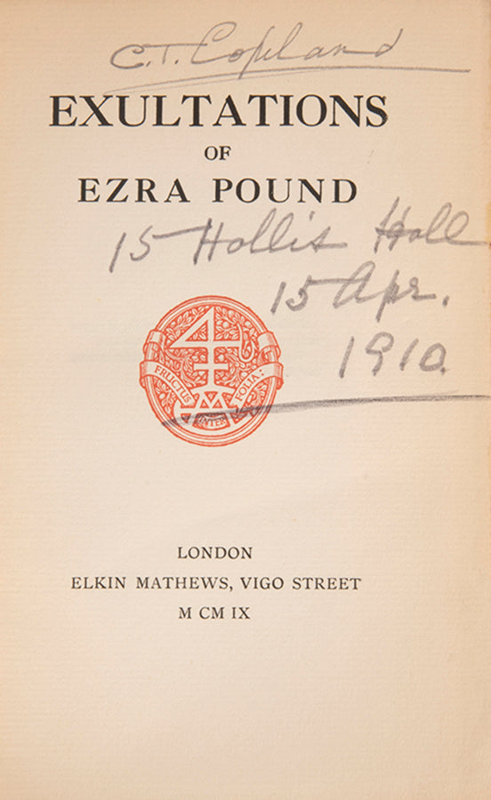 First edition of Exultations by Ezra Pound, published in 1909.