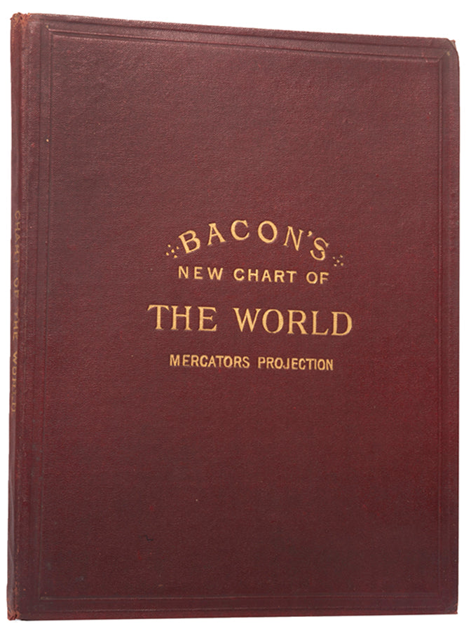 Bacon's New Chart of the World, a large colour lithograph map showing the British Empire at its height marked in pink.