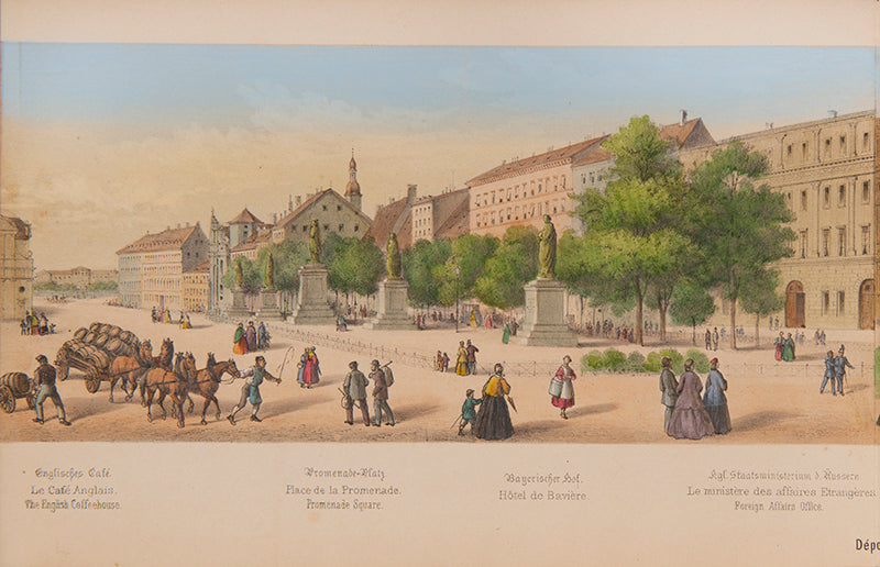 Manz's scarce panorama of Munich. Designed for visitors, it contained 80 squares, streets and public buildings worth a visit, together with a plan