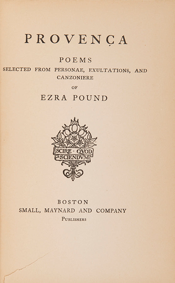 First edition of Provença by Ezra Pound, his first book published in America.