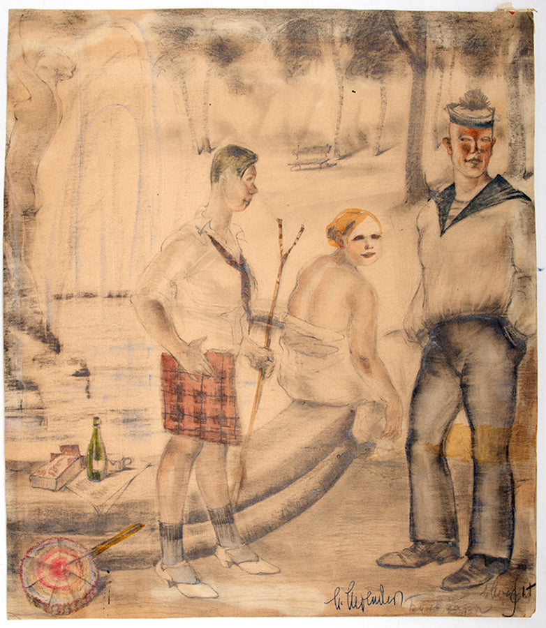 An atmospheric original graphite and watercolour drawing by the Soviet-Jewish artist Irina Valerianova Stenberg.