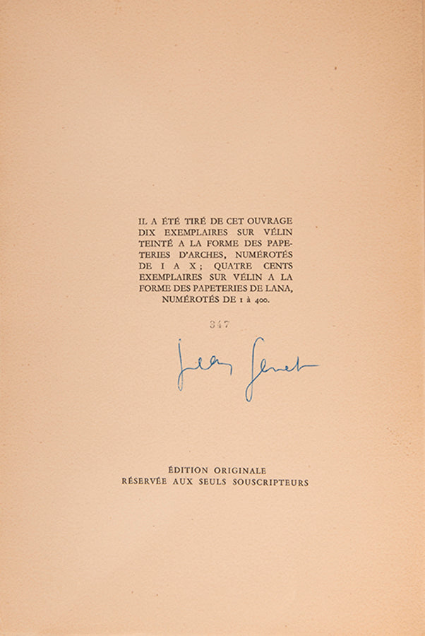 First edition of Journal de Voleur by Jean Genet, signed by the author.