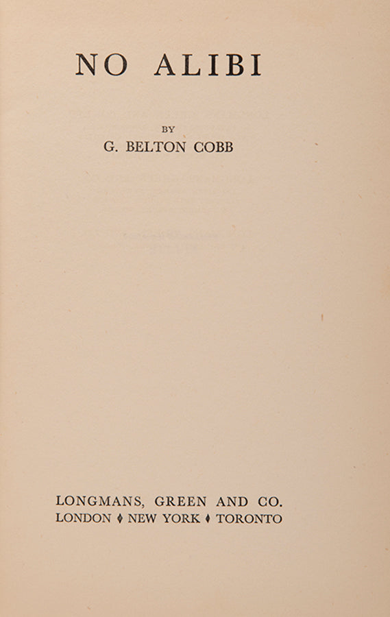 First edition of No Alibi by Geoffrey Belton Cobb, the author's first book.
