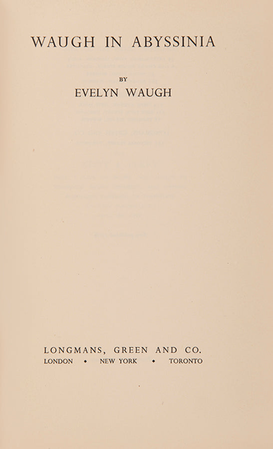 First edition of Waugh in Abyssinia by Evelyn Waugh, publishe din 1936.