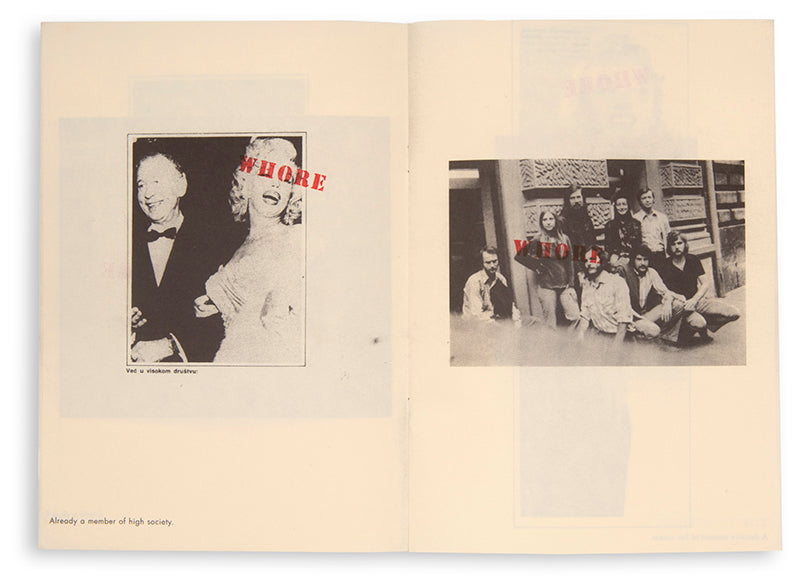 Tanja Lazetoic's artists' book Whore is an appropriation of Sanja Ivekovic's 1976 artists' book Tragedija Jedne Venere / Tragedy of a Venus.