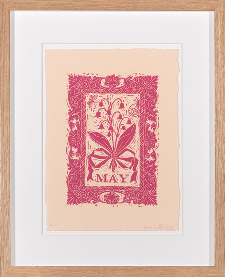 Rory Hutton, May, from Months of the Year, Pink, 2023, linocut printed in colours, signed by the artist, from the edition of 25, on wove paper