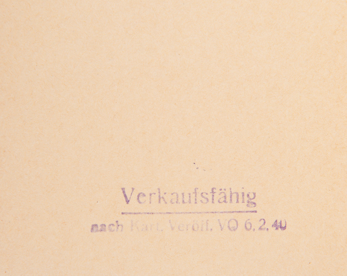 This particular volume has the stamp 'Verkaufsfaehig nach Kart.Veroeff.VO 6.2.40' inside on the front endpaper.