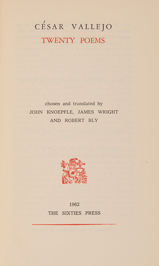 First edition in English of Twenty Poems by Cesar Vallejo.