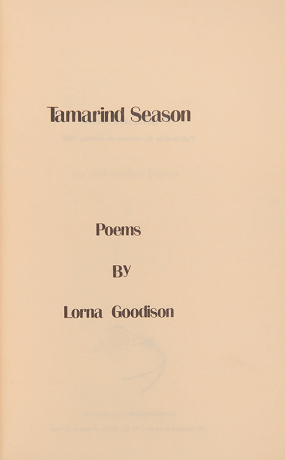First edition of Tamarind Season by Lorna Goodison. The author's first book.