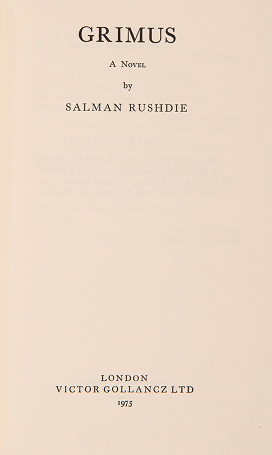 First edition of Grimus by Salman Rushdie, the author's first book.